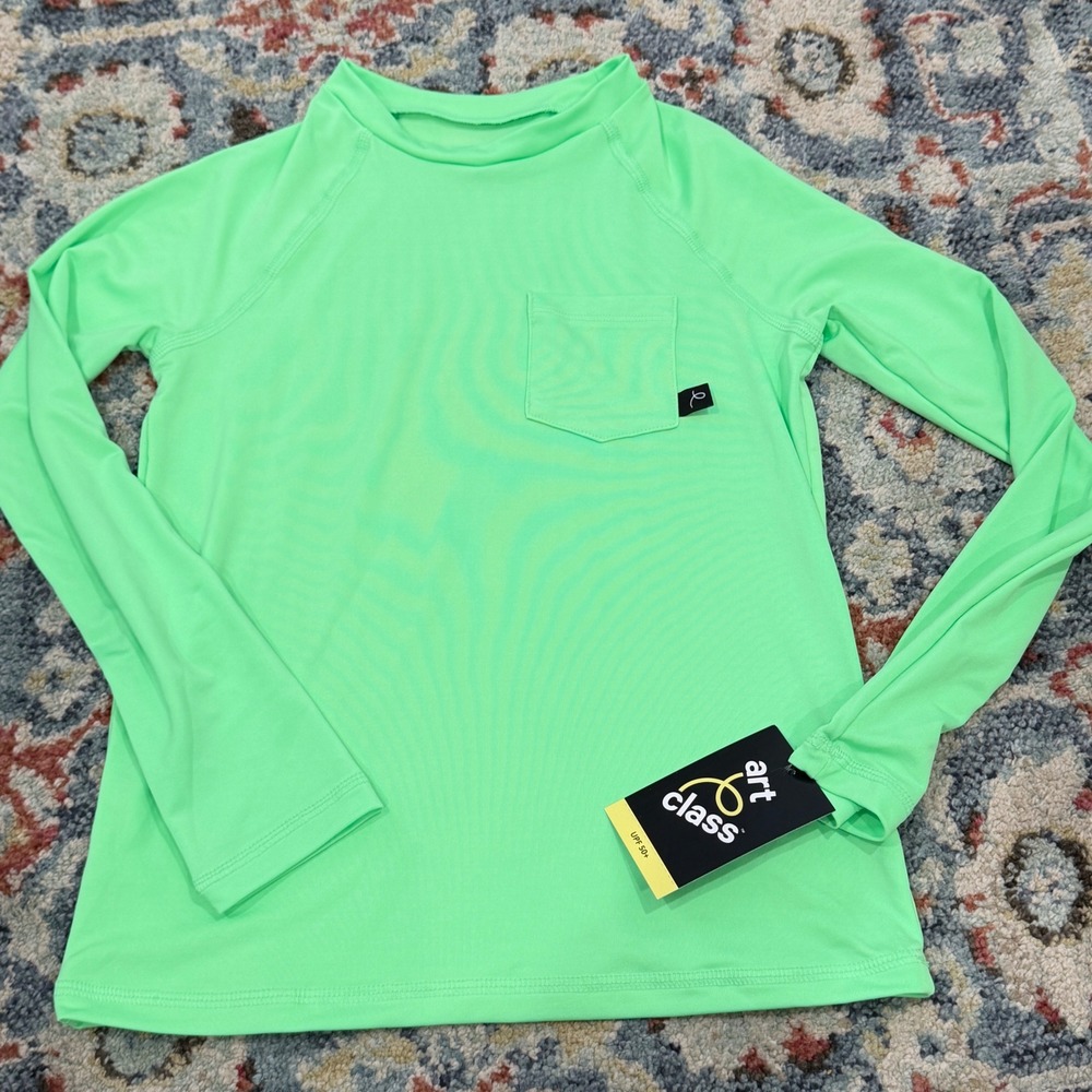 Art Class Rash Guard Boys Size 8 Green Long Sleeve UPF 50+ Swim NWT